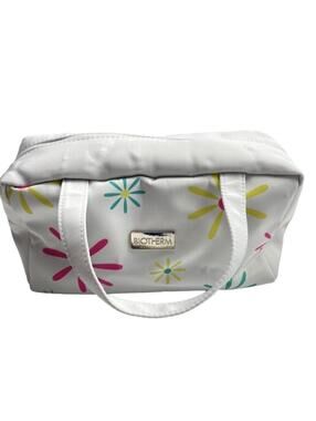 Vintage Biotherm Bag White Floral Flowers Makeup Bag Zip Travel Bag with Handles